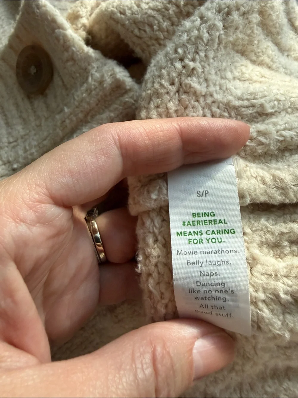 Aerie Oversized Cream Button-Front Slouchy Cardigan Sweater Comfy Small
